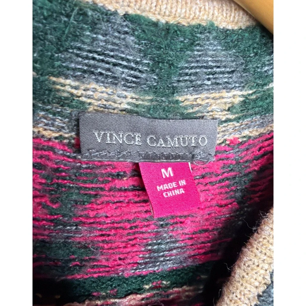 Vince‎ Camuto Womens Fair Isle Sweater Pink Green Oatmeal Knit Pullover Size M